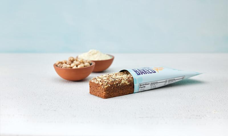 Bar made with chickpea flour, oat flakes, sunflower seeds, chia seeds, sesame seeds