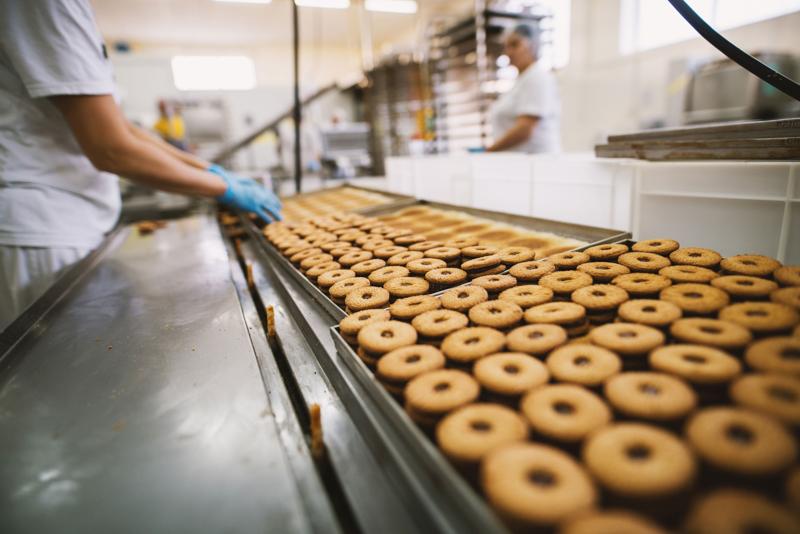 Cookie factory, food industry. Fabrication. Cookie production.