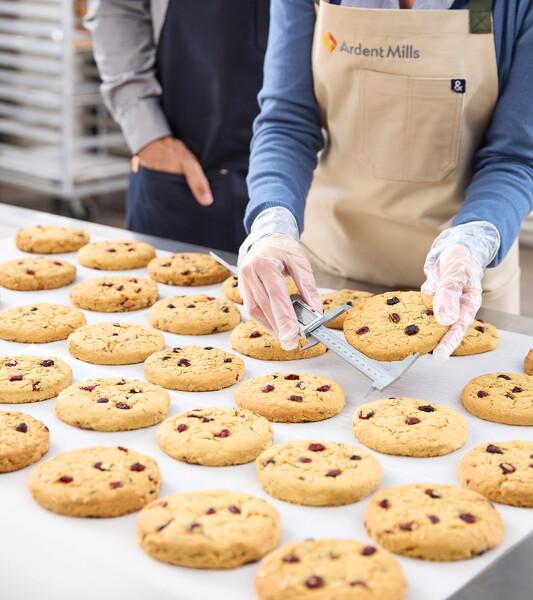 Purpose Powered Innovation shoot for PPI communication. Tabletop features Sustagrain cookies in an R&D lab.